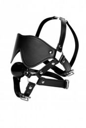 Strict Blindfold Harness & Ball Gag Black